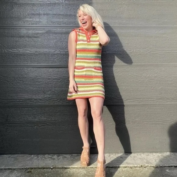 Zara Knit Crochet Striped Multicolor Sleeveless Dress NWOT Blogger Favorite - Picture 9 of 9